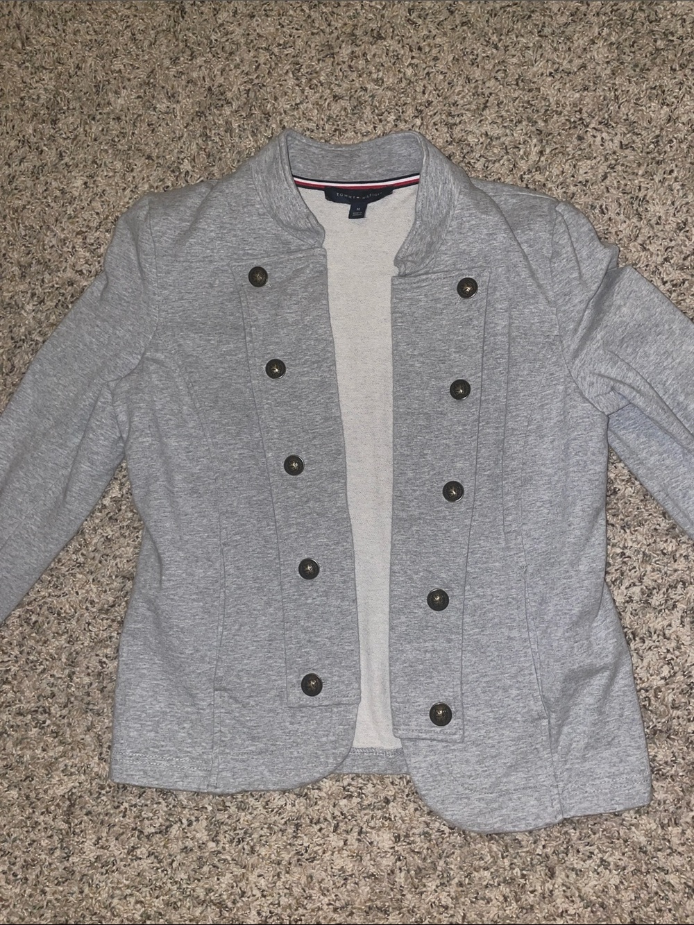 Tommy Hilfiger Heather Gray Crewneck Sweatshirt with Flag Trim